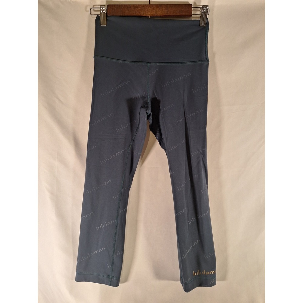 Lululemon Align HR Crop 21" Pant Blue Grey‎ Logo Print Yoga Leggings Size 6